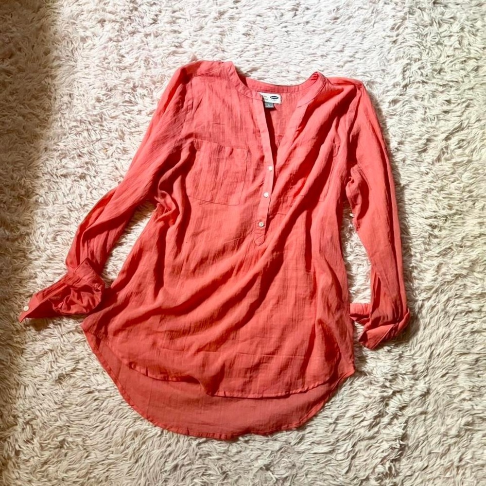 Minimalist Lightweight Breathable Sheer Cotton‎ Capsule Tunic Womens L Natural